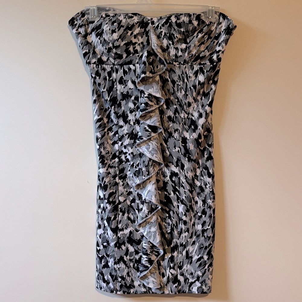 Guess Black and Gray Strapless Mini Dress